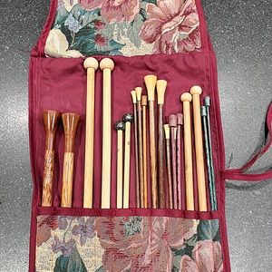 Lot of 10 Fancy Wooden Pairs of Knitting Needles, Some New, High Quality, W/Case